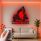 Custom Excavator Metal Sign | LED Light Wall Art | Construction Decor | Gift for Equipment Operator | Personalized Garage Sign