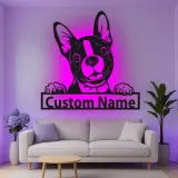 Décoration murale en métal personnalisée en forme de bulldog français avec rétroéclairage LED - Cadeau pour parents d'animaux