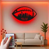 Plaque LED skyline football personnalisée | Décoration murale en métal de ville personnalisée | Décor salle de jeux et cadeau pour fan de sport | Lumière pour espace masculin