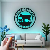 Custom Farm Cow and Calf Led Light Metal Wall Art Personalized Ranch Gift Rustic Farmhouse Decor