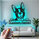 Décoration murale en métal personnalisée en forme de bulldog français avec rétroéclairage LED - Cadeau pour parents d'animaux