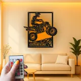 Cartel de metal personalizado con luz LED de conductor de ATV, regalo para entusiastas del off-road, decoración para garaje o man cave