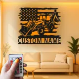 Décoration murale en métal personnalisée avec rétroéclairage LED de tracteur - Cadeau pour agriculteurs - Décor de garage ou de grange