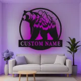 Cartel de metal personalizado con luz LED de oso y montaña, regalo para amantes de la naturaleza, decoración de cabaña o refugio