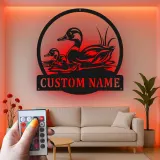 Cartel de metal LED de familia de patos personalizado Regalo para amantes de la naturaleza Decoración de vida silvestre