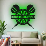 Cartel de metal personalizado con luz LED de diana, regalo personalizado para entusiastas de los dardos, decoración para sala de juegos