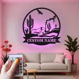 Custom Desert Landscape Led Light Metal Wall Art Personalized Southwest Decor Gift Living Room Western Style