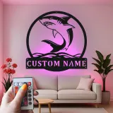 Décoration murale en métal personnalisée requin avec rétroéclairage LED, cadeau personnalisé pour amoureux de l'océan, décoration nautique pour maison de plage
