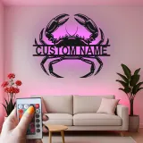 Cartel de metal personalizado de cangrejo con luz LED, regalo de casa de playa costero, decoración para amantes del océano