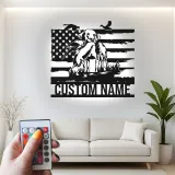 Labrador Hunting Dog Metal Sign | Personalized LED Wall Art | Custom Hunter Gift with American Flag | Patriotic Cabin & Man Cave Decor