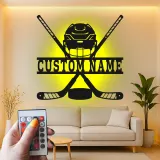 Enseigne personnalisée de hockey | Décoration murale LED en métal | Déco personnalisée pour joueur, salle de jeux | Cadeau fan de sport