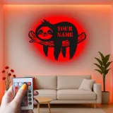 Cartel LED de nombre de perezoso personalizado | Arte mural de metal cortado con láser | Decoración personalizada para guarderías | Cartel iluminado de animal lindo para habitación infantil