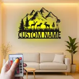 Custom Moose Mountain Metal Sign | LED Rustic Wildlife Wall Art | Personalized Cabin Decor Gift for Nature Lovers