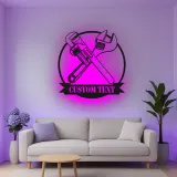 Décoration murale en métal personnalisée avec éclairage LED Clé et Clé à Pipe Cadeau pour Mécaniciens Décor de Garage Atelier