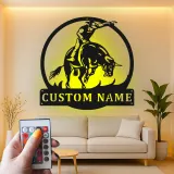 Insegna in metallo personalizzata Rodeo Bull Rider | Arte murale in metallo LED per decorazioni western e ranch | Regalo per cowboy