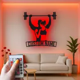 Panneau en métal personnalisé pour couple sportif | Décor LED personnalisé pour salle de sport à la maison | Décoration murale fitness, cadeau pour couple