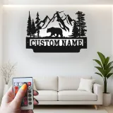 Cartel de metal LED de oso de montaña personalizado, regalo para amantes de la naturaleza, decoración de cabaña o refugio
