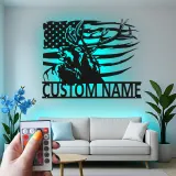 Custom Deer with American Flag Led Light Metal Wall Art Personalized Gift for Hunters Rustic Cabin Decor