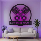 Décoration murale en métal LED personnalisée pour moteur à piston, cadeau de garage pour passionnés de voitures, décoration de man cave