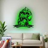 Custom Skull Mountain LED Sign | Personalized Metal Wall Art | Gothic Outdoor & Camper Decor | Rustic Cabin Gift