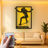 Panneau personnalisé de skateur féminin | Art mural en métal LED pour chambre d'adolescent | Décor de nom de skateur personnalisé | Cadeau pour sports d'action