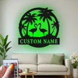 Insegna LED personalizzata con fenicottero | Arte tropicale in metallo su misura | Decorazione con nome per casa al mare | Decorazione murale per coppie