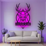 Cartel de metal LED personalizado de ciervo geométrico, regalo personalizado para amantes de la naturaleza, decoración rústica para salón