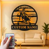 Arte de metal de jinete de toro de rodeo | Cartel LED de vaquero personalizado | Decoración y regalo de rancho western personalizado