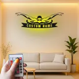 Décoration murale en métal LED personnalisée pour nageurs - Cadeau pour passionnés de natation