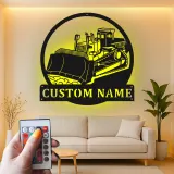 Cartel de metal LED de bulldozer personalizado, regalo de construcción para él, decoración de garaje u oficina para amantes de equipos pesados
