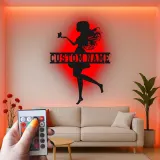 Cartel de metal personalizado con luz LED de silueta de hada, regalo personalizado para la decoración de dormitorio de chicas