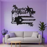 Panneau Métal LED Porto Rico Personnalisé | Art Murale Palmier des Caraïbes Personnalisé | Décor Boricua & Idée de Cadeau Insulaire