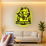Décoration murale en métal personnalisée pour couple de motocross avec rétroéclairage LED - Cadeau personnalisé pour motards, garage ou décoration de man cave