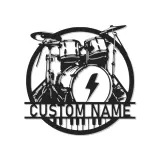 Personalisierte LED-Metall-Wandkunst mit Drumset – Musiker-Geschenk für Musikstudio oder Bandraum