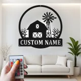 Panneau LED personnalisé de ferme | Décoration murale en métal personnalisée avec grange et éolienne | Décor rustique pour la maison familiale