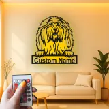 Cartel LED de Old English Sheepdog | Decoración mural de metal personalizada | Regalo personalizado para amantes de los perros con nombre