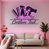Insegna su misura per hair stylist | Arte murale LED in metallo per saloni | Decorazione personalizzata per beauty studio | Regalo per parrucchiere