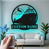 Insegna in Metallo Personalizzata con Nave da Crociera | Arte Murale Nautica LED | Regalo Personalizzato per Capitano | Decorazione da Viaggio Oceanico