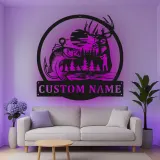 Cartel de metal personalizado de ciervo y pez con luz LED, regalo personalizado para entusiastas del aire libre, decoración para cabañas o lodges