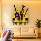 Insegna per Studio Musicale Personalizzata | Arte in Metallo LED per Musicisti | Decorazione Silhouette Strumenti Personalizzati | Regalo per Chitarra, Pianoforte, Tromba