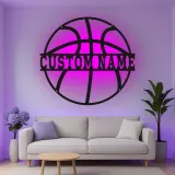 Personalisierte Basketball LED-Beleuchtung Metall-Wandkunst Sportgeschenk für Athleten