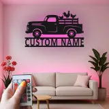 Personalisierter Vintage-Truck mit Hühnern LED-Licht Metall-Wandkunst Bauernhaus Geschenk für Paare Rustikale Küchen-Dekoration