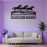 Running Horses Metal Wall Art | Custom LED Name Sign | Personalized Farmhouse & Ranch Decor for Horse Lovers