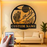 Décoration murale en métal personnalisée Paysage désertique avec rétroéclairage LED Cadeau pour les amoureux de la nature Décor de salon ou de bureau
