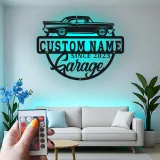 Enseigne LED en métal voiture classique personnalisée | Déco de garage vintage personnalisée | Art mural rétroéclairé pour man cave | Cadeau unique pour passionnés d’auto