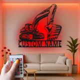 Custom Excavator Led Light Metal Wall Art Personalized Gift for Construction Enthusiasts Office or Garage Decor
