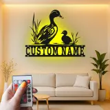 Custom Duck Family Led Light Metal Wall Art Personalized Nature Lover Gift Bedroom or Nursery Decor