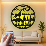 Custom Wolf Mountain Scene Led Light Metal Wall Art Personalized Gift for Nature Lovers Rustic Cabin Decor 1