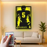 Cartel de metal personalizado de jugador de fútbol americano | Decoración deportiva LED personalizada | Arte mural para sala de juegos | Regalo para deportistas