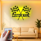 Cartel de metal LED personalizado de banderas de carreras - Regalo para entusiastas de los coches - Decoración para garajes o man caves 2
